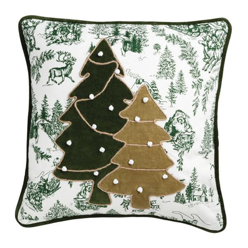 Green Toile Trees Pillow