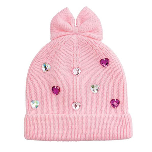 Pink Hearts Dots Rhinestone Beanie Hat