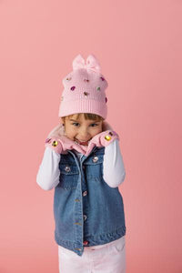 Pink Hearts Dots Rhinestone Beanie Hat