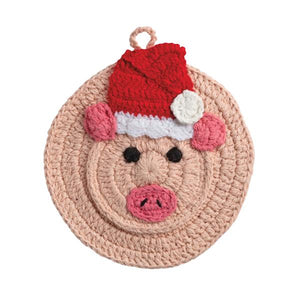 Pig Christmas Crochet Trivet
