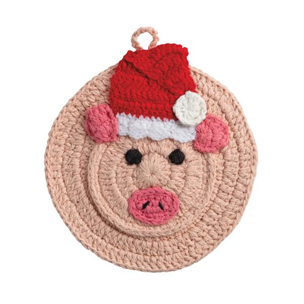 Pig Christmas Crochet Trivet