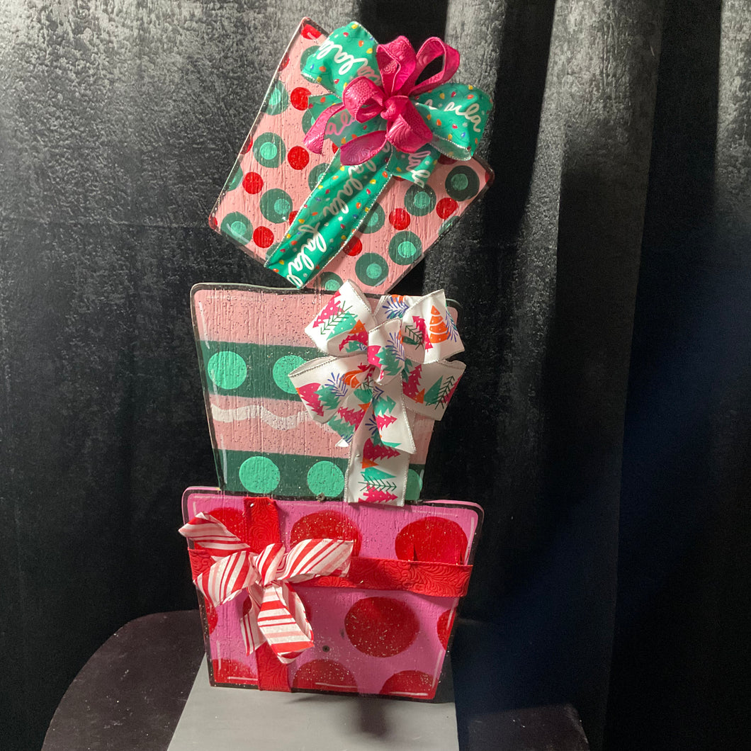 Triple Stacked Wooden Present