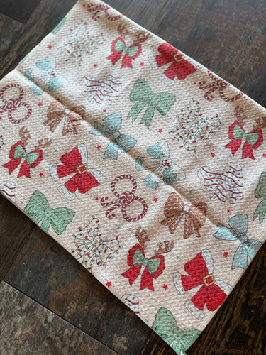Waffle Dish Towel - Christmas Bow