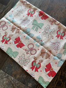 Waffle Dish Towel - Christmas Bow