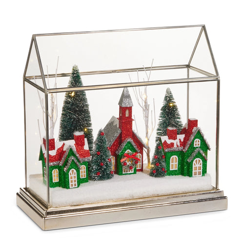 12.75” Lighted Red & Green House Terrarium