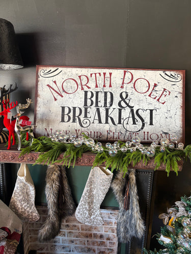 North Pole Bed & Breakfast Vintage Christmas Canvas Wall Art: 24x48