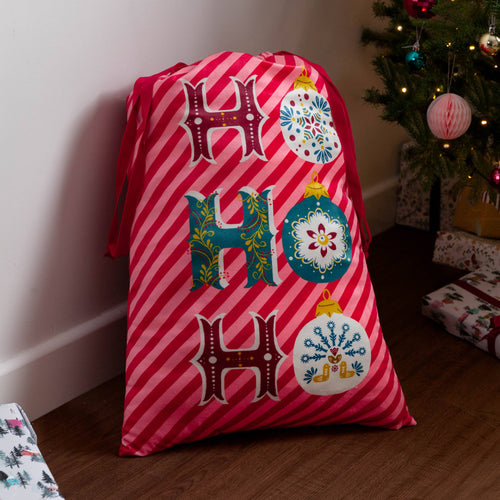 Ho Ho Ho Printed Velvet Xmas Sack Red: Red / 74 x 50cm