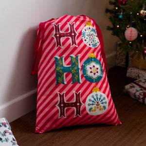Ho Ho Ho Printed Velvet Xmas Sack Red: Red / 74 x 50cm