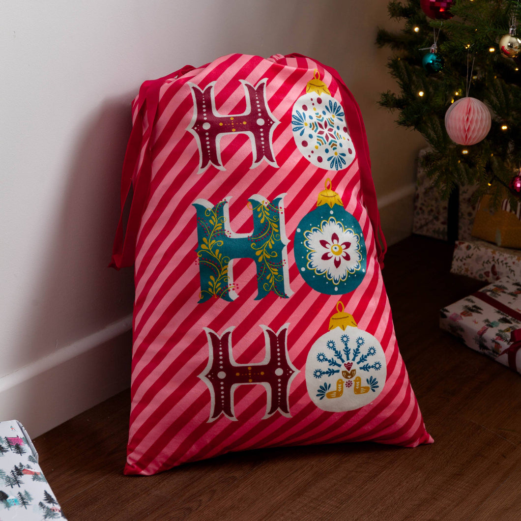 Ho Ho Ho Printed Velvet Xmas Sack Red: Red / 74 x 50cm