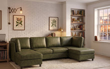 Olive Faux Leather Modular Sectional Sofa, 6 Seat Corner Cou: Default
