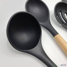 9 Piece Colored Silicone Kitchen Utensils Set - Wood Handles: Black
