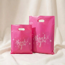 100pcs, Hot Pink Thank You Stars Cut-out handle PVC gift bag: Large