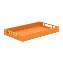 16" Orange And Gold Faux Shagreen Serving Tray With Handles