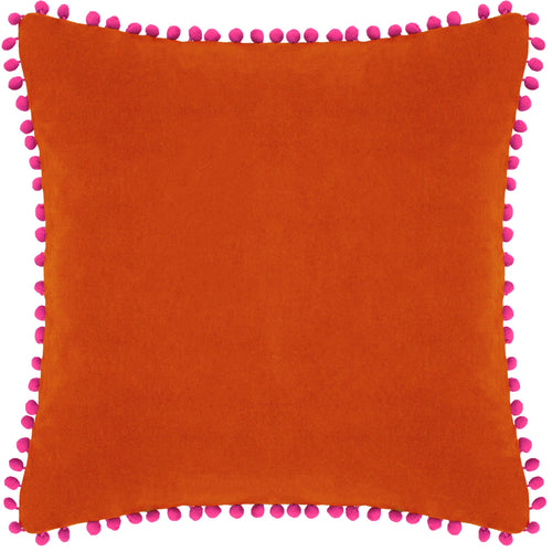 Velvet Pompom Cushion Orange/Fuchsia: Orange/Fuchsia / Polyester Filled / 45 x 45cm