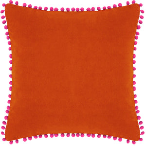 Velvet Pompom Cushion Orange/Fuchsia: Orange/Fuchsia / Polyester Filled / 45 x 45cm