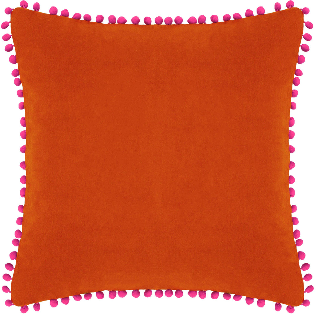 Velvet Pompom Cushion Orange/Fuchsia: Orange/Fuchsia / Polyester Filled / 45 x 45cm