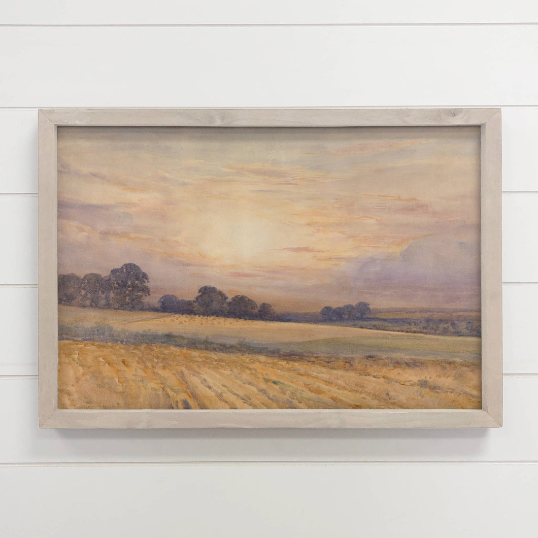 Sunset on the Field - Landscape Nature Canvas Art - Framed: 20x30