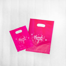 100pcs, Hot Pink Thank You Stars Cut-out handle PVC gift bag: Large