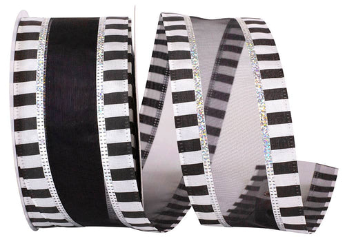 Beetlejuice Ticking Sheer Wired Edge, Black/white, 2-1/2 In