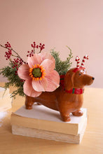 CERAMIC CHRISTMAS DACHSHUND PLANTER - CANDY CANE: Multi / Ceramic / 11.5" x 4" x 8.5"t