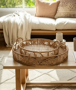 Woven Serving Trays with Handles Set of 2 - Brown, 24/30 in.