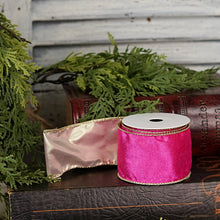 57R1263- Velvet Wired Ribbon-2.5inx10YD-Fusia Pink/Gold Wire