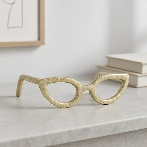 Aluminum Abstract Cat Eye Glasses Sculpture - Gold, 7 in.