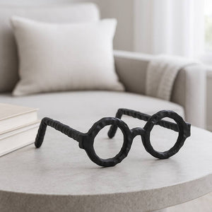 Aluminum Glam Round Glasses Sculpture - Black, 7 in.