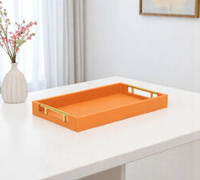 16" Orange And Gold Faux Shagreen Serving Tray With Handles