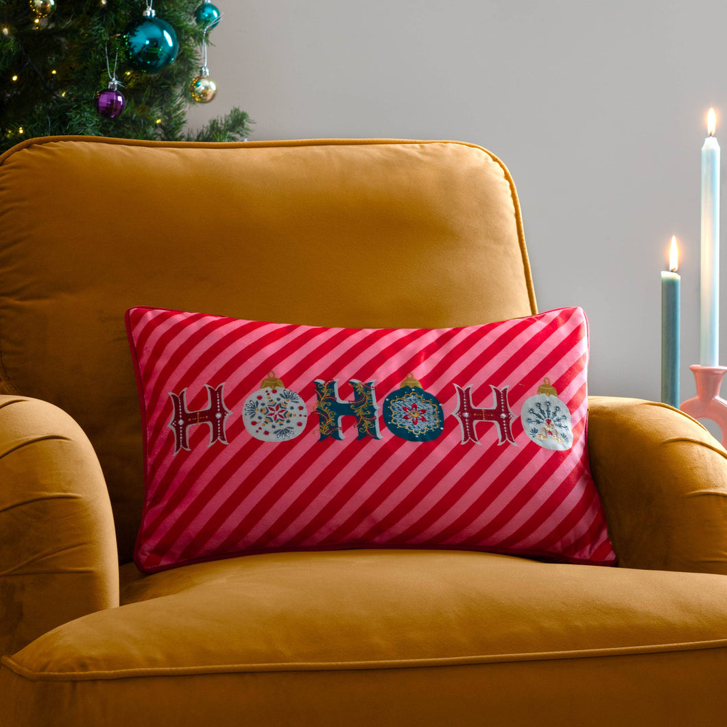 HoHoHo Velvet Piped Cushion Red: Red / Polyester Filled / 30 x 50cm