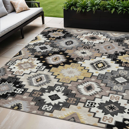 5' X 8' Black Wheat And Gray Southwestern Washable Area Rug