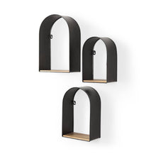 Set Of 3 Black And Brown Arched Wall Mounted Accent Shelf