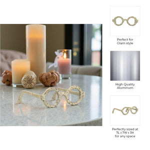 Metal Abstract Eyeglasses Sculpture Home Decor - Gold, 3 in.