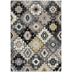 3' X 5' Black Wheat And Gray Southwestern Washable Area Rug