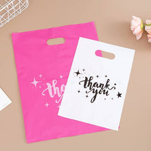 100pcs, Hot Pink Thank You Stars Cut-out handle PVC gift bag: Large