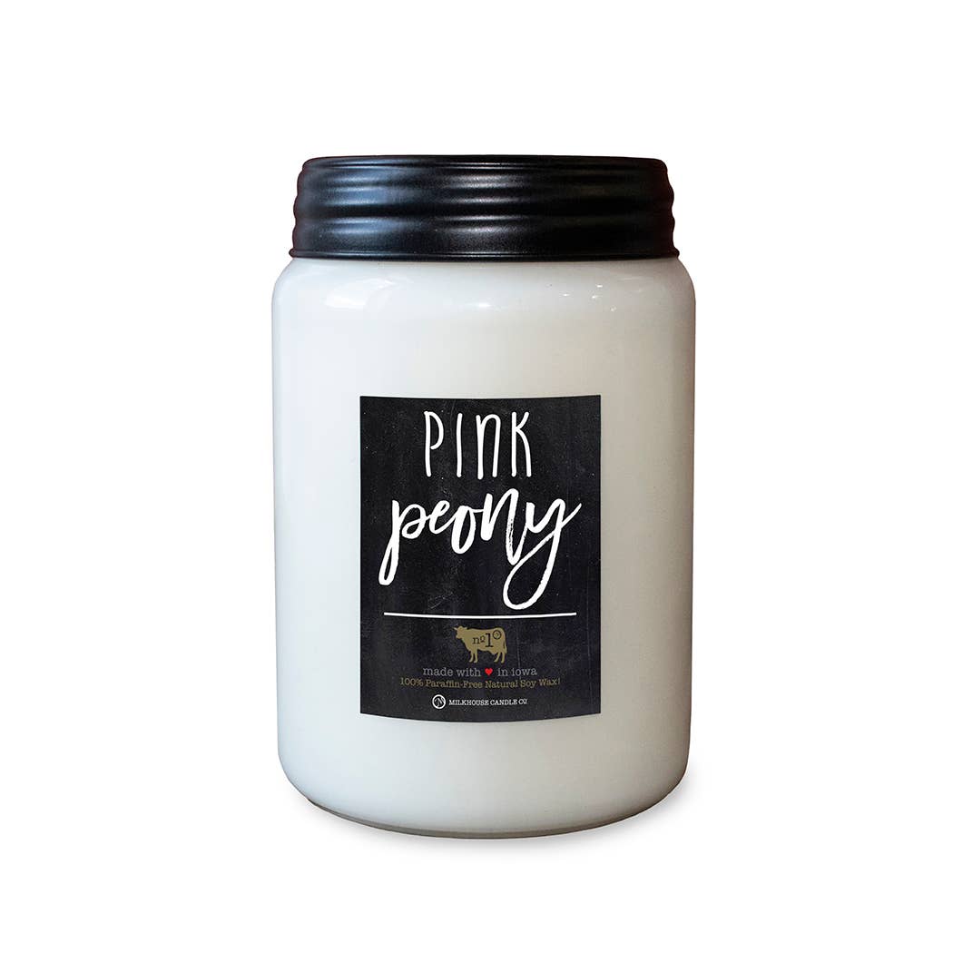 26 oz Farmhouse Jar Soy Candle: Pink Peony, by Milkhouse